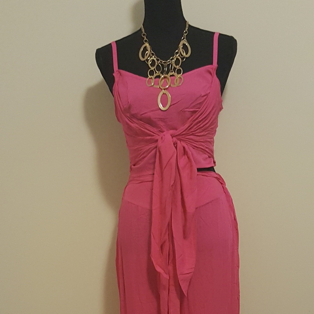 Cute  Crop Top & Wide Leg Two Piece Set (Pink)